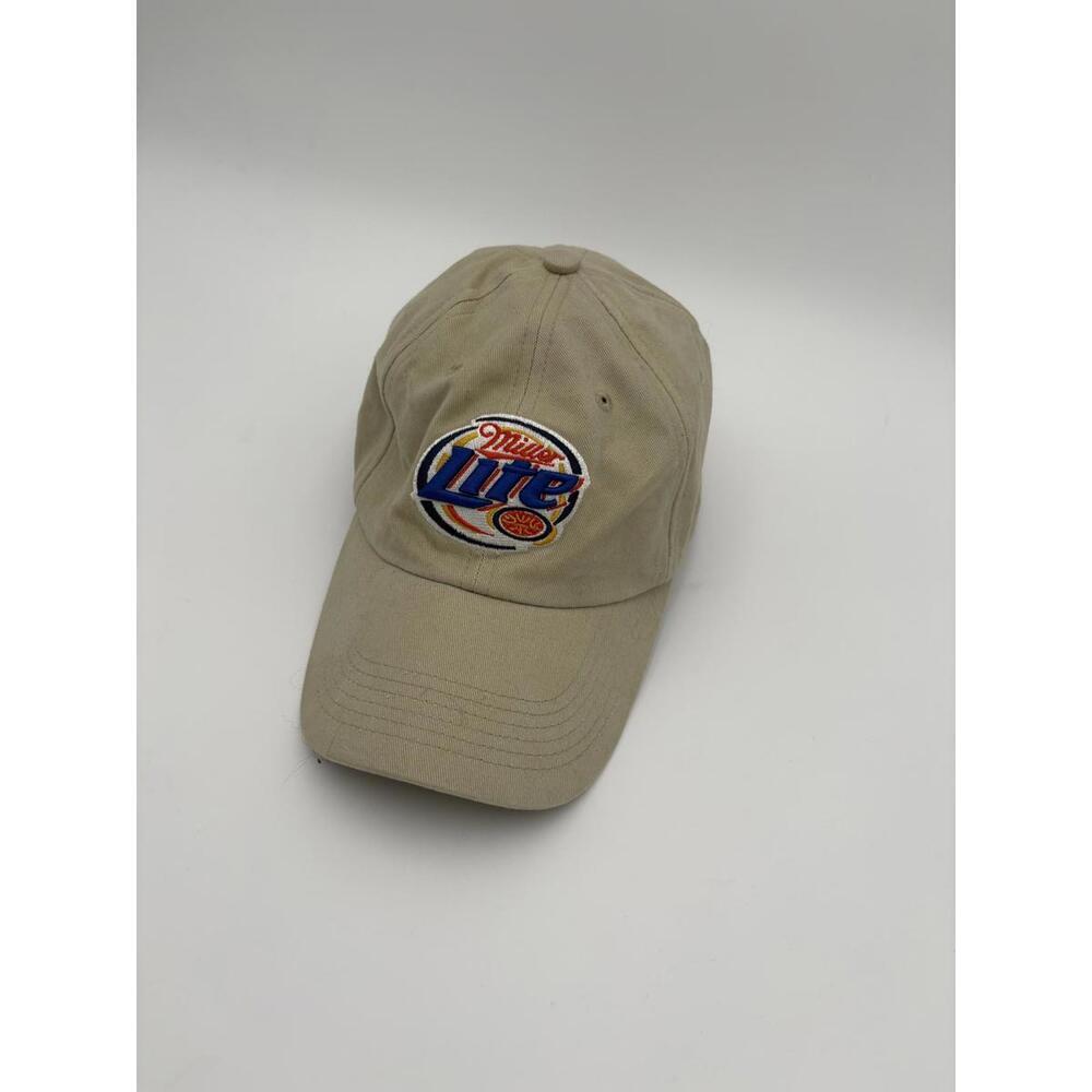 Vintage Miller Lite Logo Embroidered Beer Khaki Baseball Cap Hat Rare